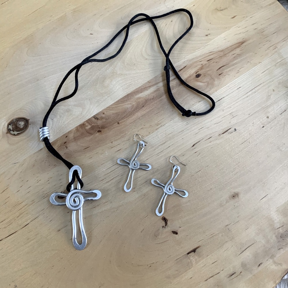 Metal Cross Necklace & Earrings